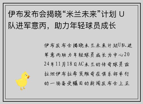 伊布发布会揭晓“米兰未来”计划 U队进军意丙，助力年轻球员成长
