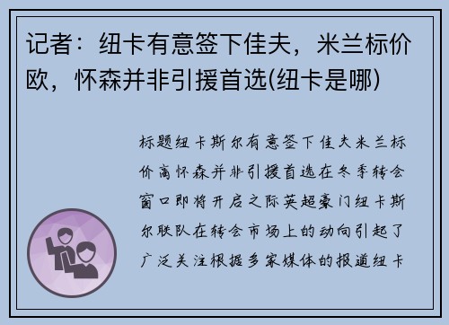 记者：纽卡有意签下佳夫，米兰标价欧，怀森并非引援首选(纽卡是哪)