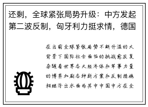 还剩，全球紧张局势升级：中方发起第二波反制，匈牙利力挺求情，德国新方案浮出水面