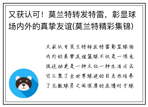 又获认可！莫兰特转发特雷，彰显球场内外的真挚友谊(莫兰特精彩集锦)