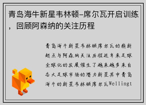 青岛海牛新星韦林顿-席尔瓦开启训练，回顾阿森纳的关注历程